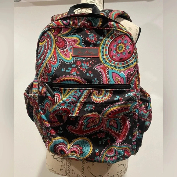 Vera Bradley Lighten Up Essential  Backpack Black Pink Paisley - Picture 1 of 10